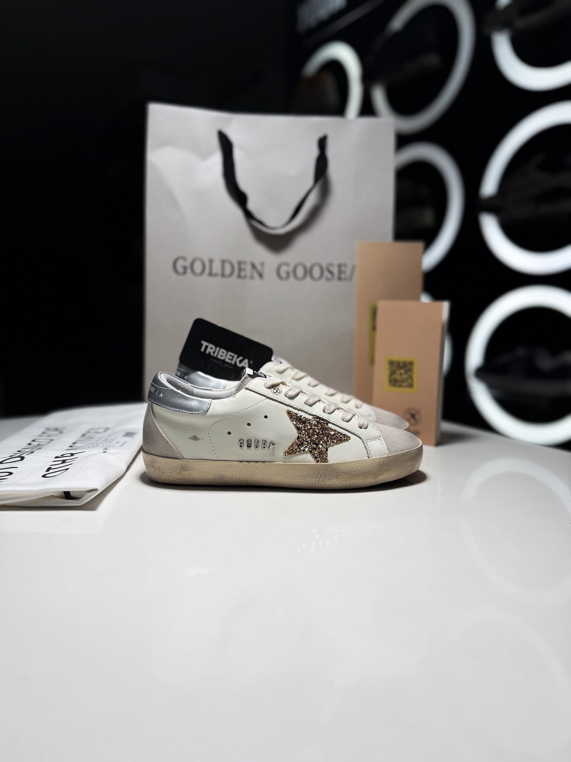 GOLDEN GOOSE SSTAR WHITE GOLD SHINE