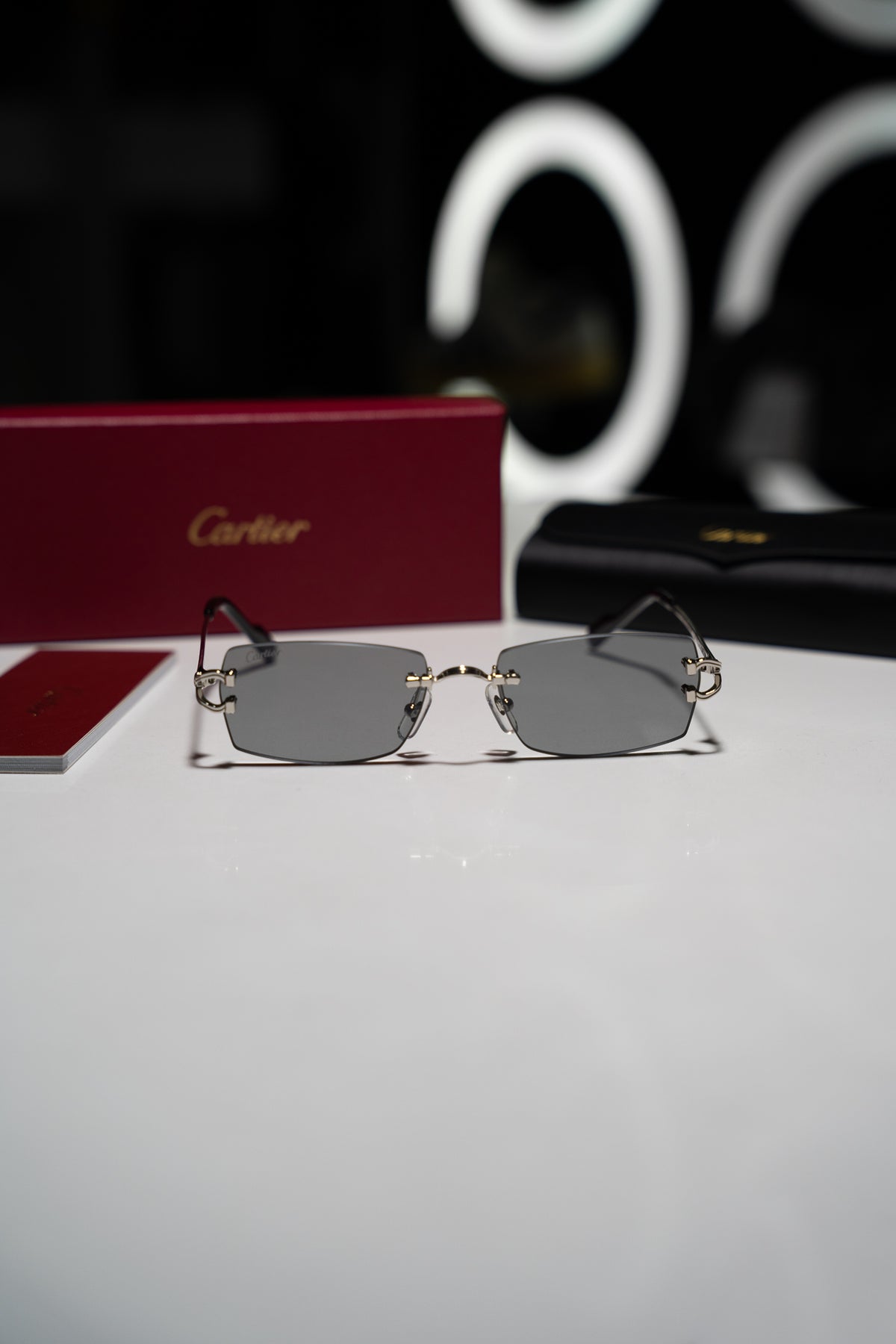 CARTIER RECTANGLE RIMLESS BLACK LENS
