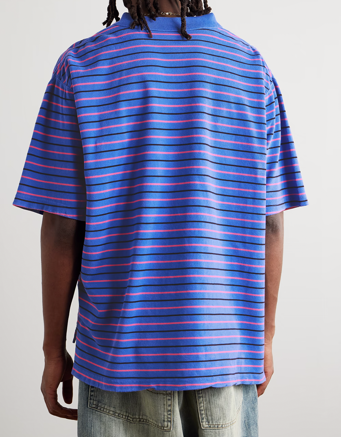 BALENCIAGA BLUE WHITE POLO WITH STRIPED PATTERN