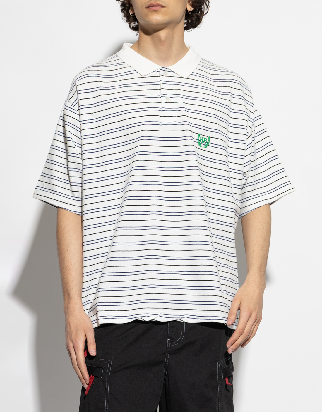 BALENCIAGA WHITE POLO WITH STRIPED PATTERN GREEN WHITE