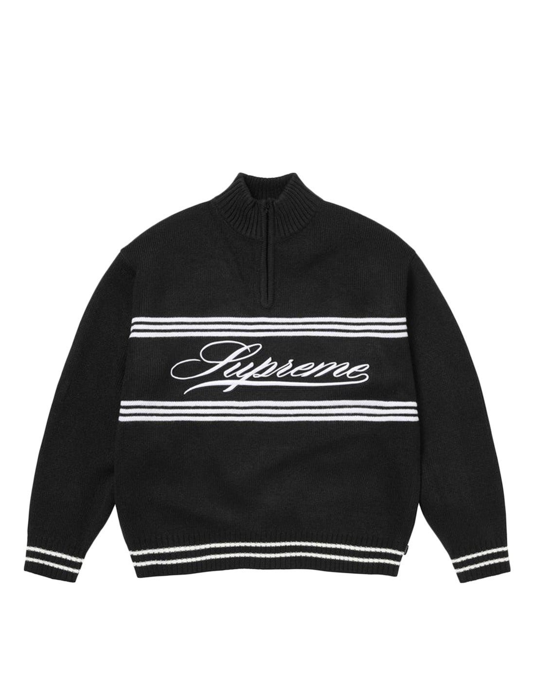 SWEATER SUPREME SCRIPT STRIPE BLACK HALF ZIP